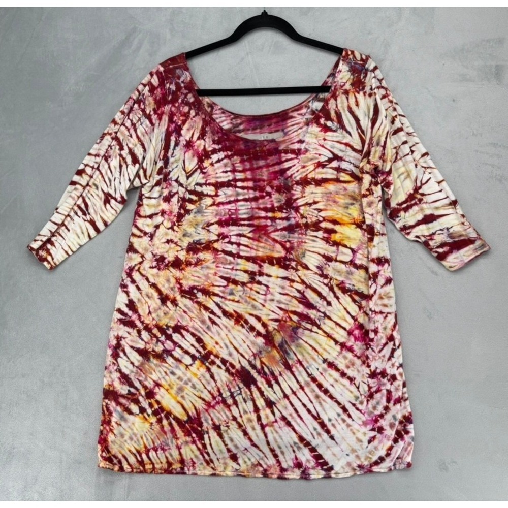 Rare Y2K Vintage Claudia Gräu Tunic Top L Burgundy Tie Dye Boho Festival
